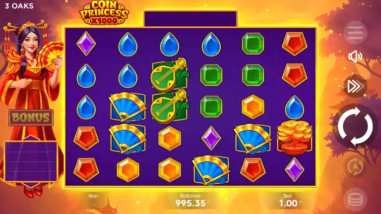 Coin Princess x1000 base game at spin 450, balance 995.35, bet 1.00