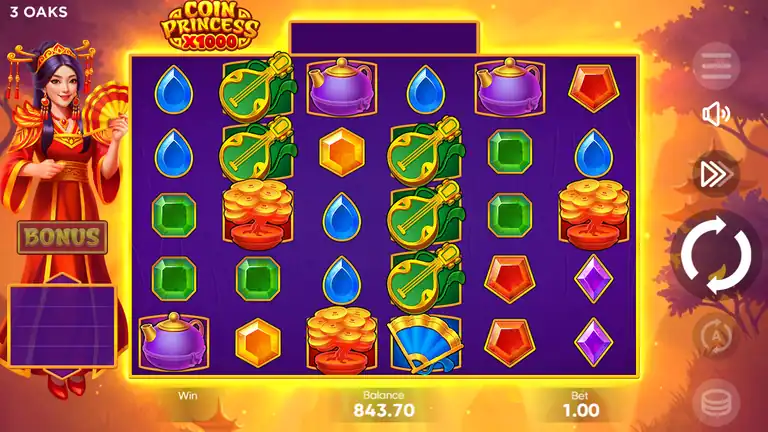 Coin Princess x1000 base game at spin 856, balance 843.70, bet 1.00